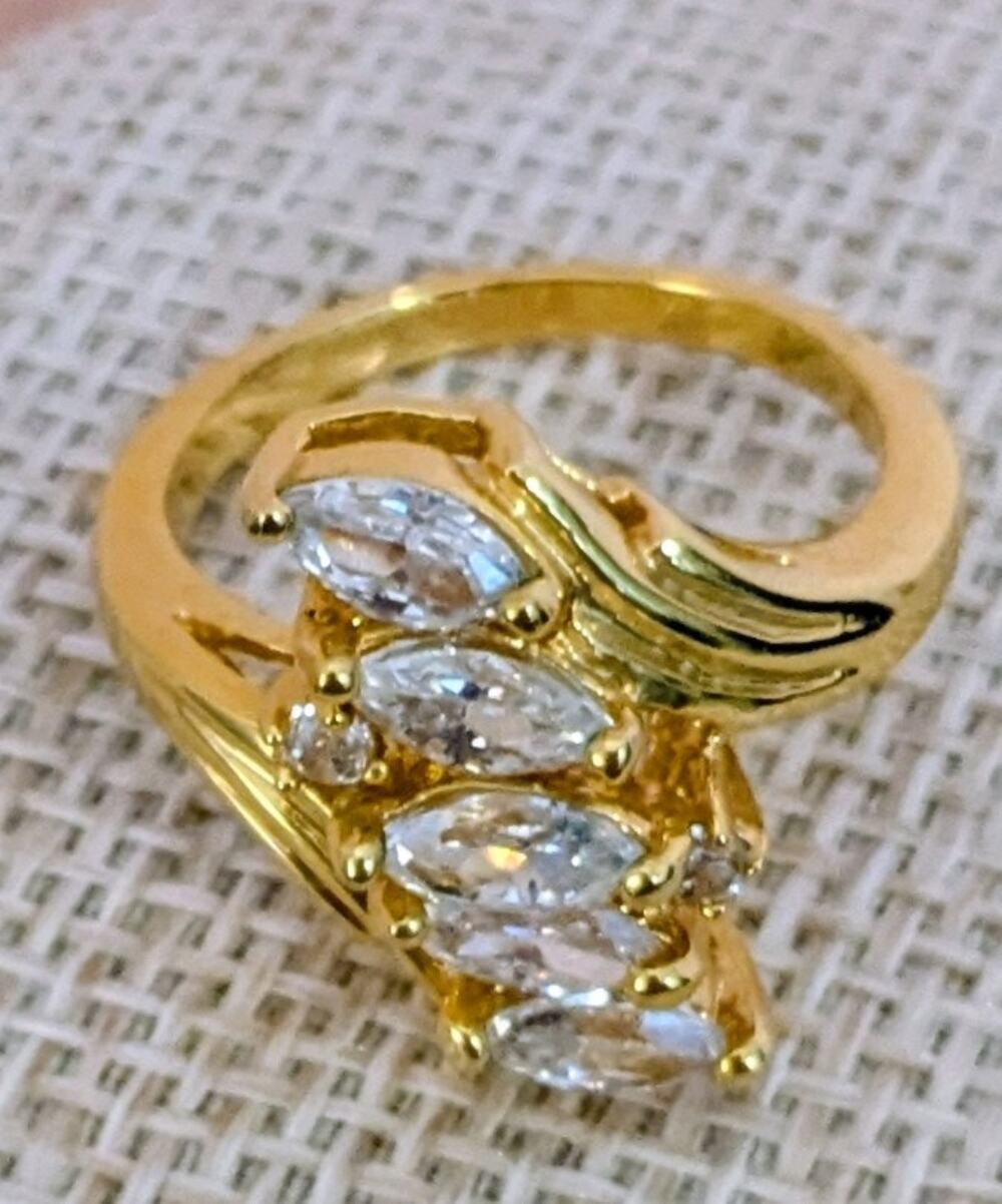 Vintage 14K Yellow Gold Plate Marquise Diamond Bypass Waterfall Cocktail Ring